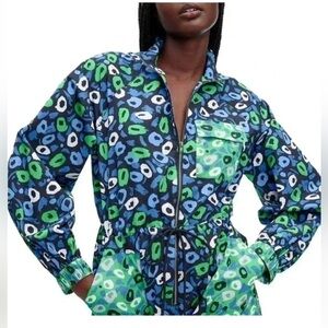 Diane Von Furstenberg Blue and Green Patterned Jumpsuit